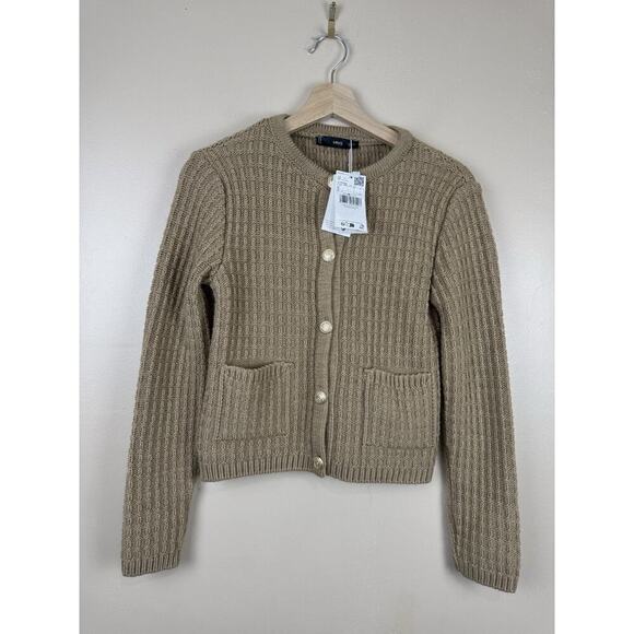MNG Mango Chunky Knit Cardigan Gold Buttons Long Sleeve Womens S NWT Preppy - Picture 3 of 13